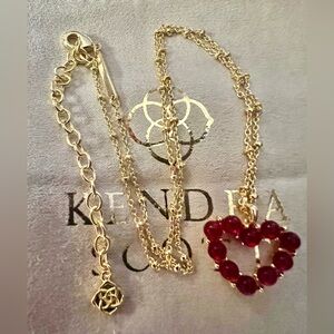 NEW W/BAG Kendra Scott Ashton Heart Gold Necklace with Red Beaded Pendant